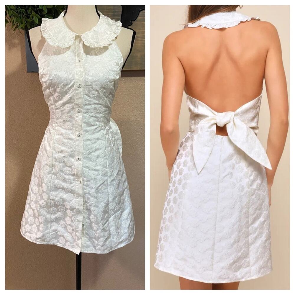 Lulu's White Lace Mini Dress with Open Back Bow